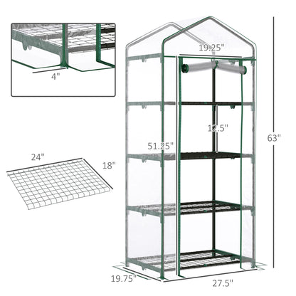 Portable Greenhouse with 4 Tier Shelves Outdoor Hot House, Steel Frame, PVC Cover, 28" x 20" x 63", Transparent
