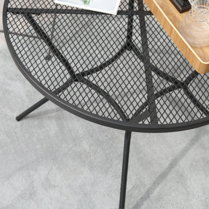 35" Round Patio Dining Table Steel Outside Table with Mesh Tabletop for Garden Backyard Poolside, Black