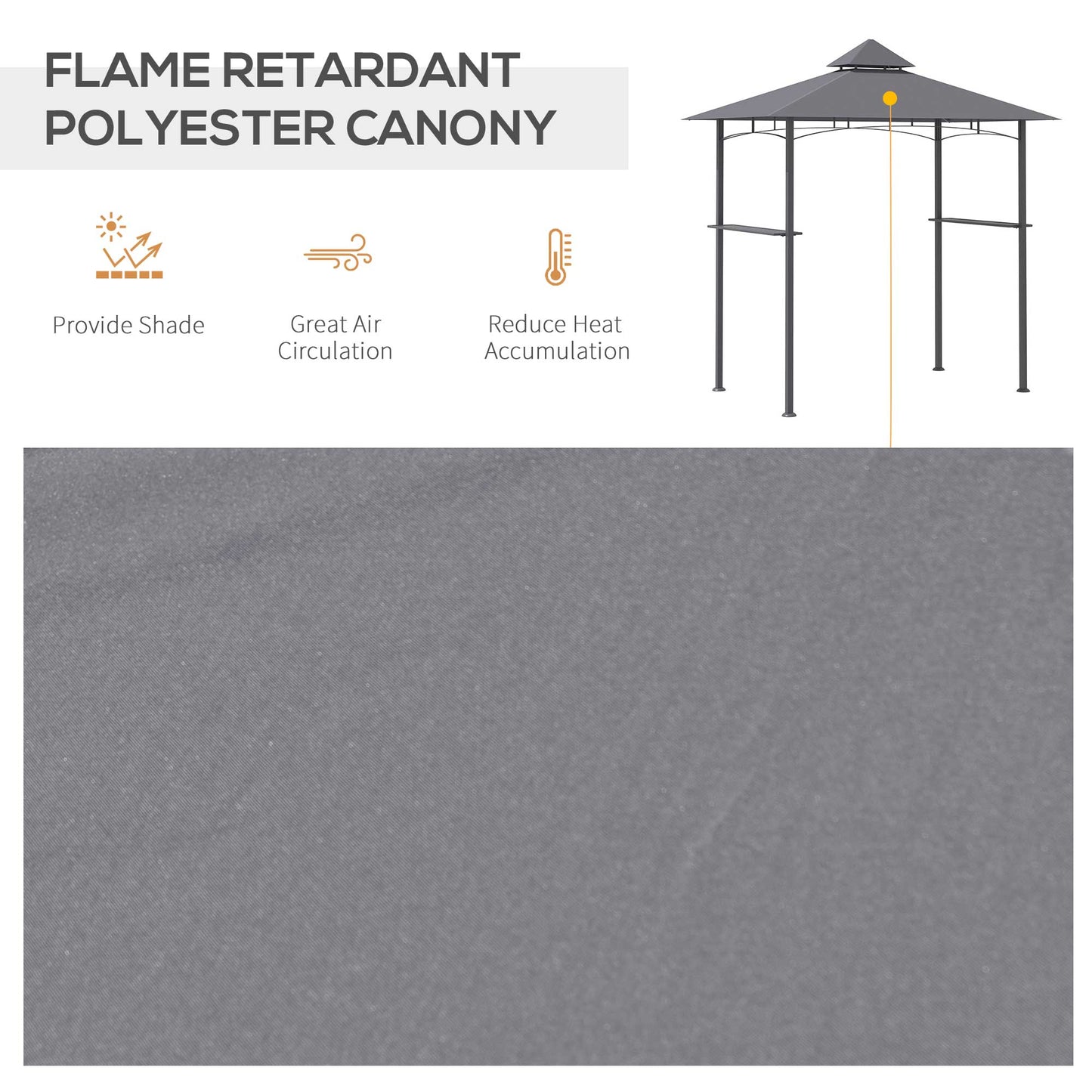 8' x 5' BBQ Grill Gazebo Tent with Double Tiered Canopy for Outdoor Sun Shade, Grey