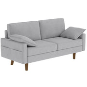 3 Seater Sofa, Velvet Upholstered Couch with Spring Cushions, Rubber Wood Legs and 2 Pillows, Grey