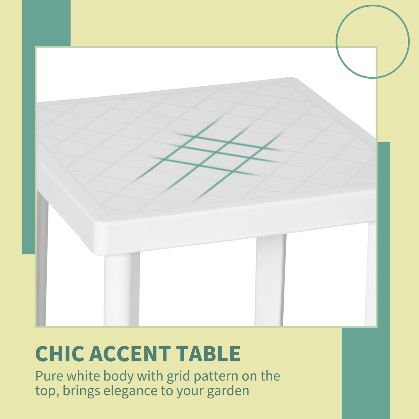 Garden Side Table, Plastic Outdoor Square Coffee Table for Drink, Snack, White