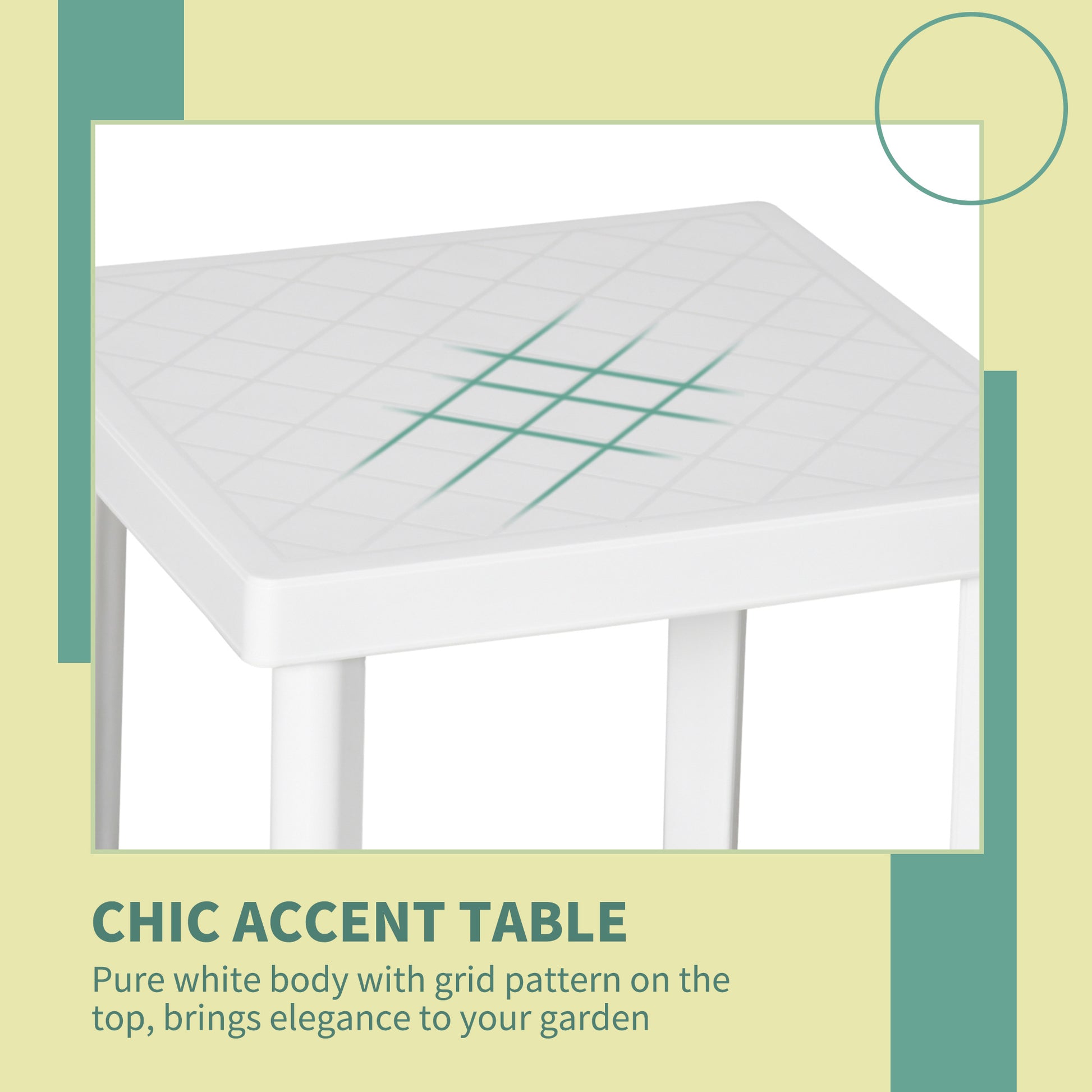 Garden Side Table, Plastic Outdoor Square Coffee Table for Drink, Snack, White