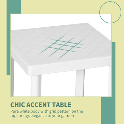 Garden Side Table, Plastic Outdoor Square Coffee Table for Drink, Snack, White
