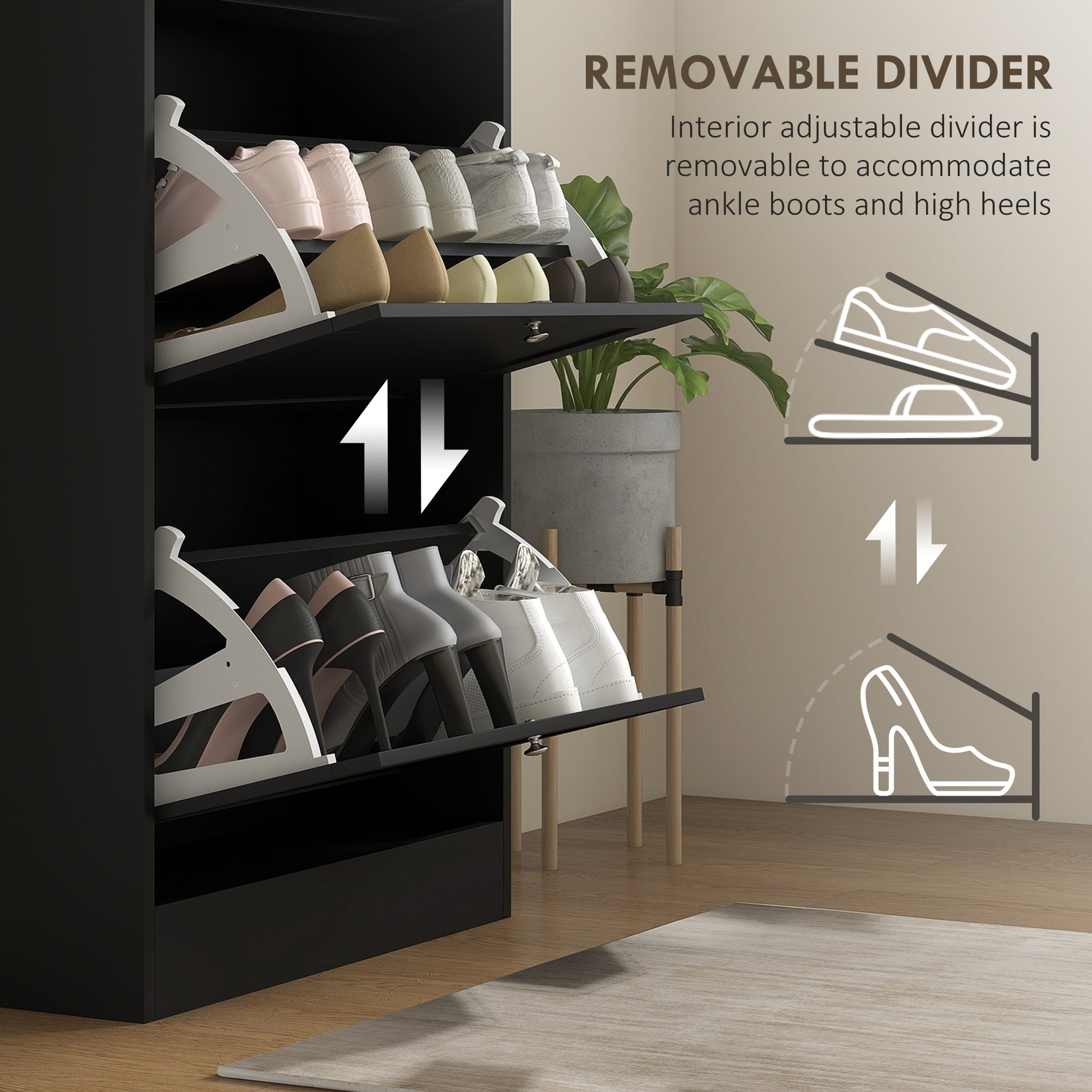 Modern Shoe Storage with 3 Flip Drawers and Adjustable Shelves, Shoe Cabinet Organizer for 12-18 Pairs of Shoes, Black