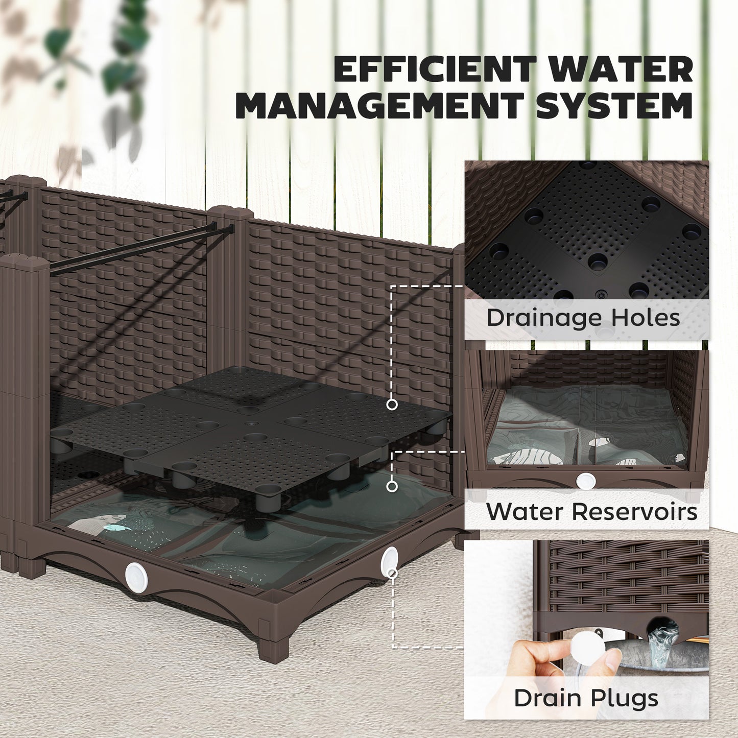 Plastic Raised Garden Bed, Outdoor Planter Box with Drainage Holes for Patio, Balcony, 63" x 15.7" x 14.6", Brown
