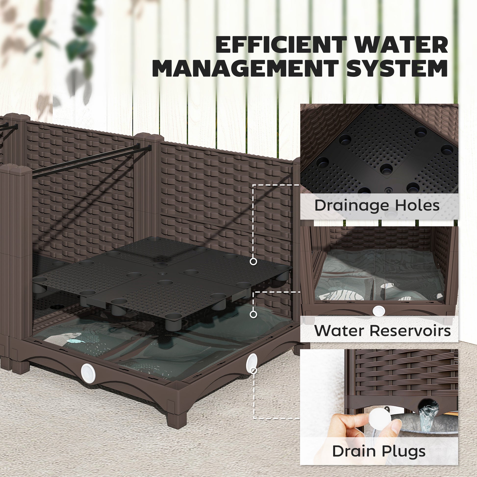 Plastic Raised Garden Bed, Outdoor Planter Box with Drainage Holes for Patio, Balcony, 63" x 15.7" x 14.6", Brown