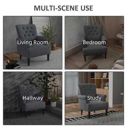 Armchair, Fabric Accent Chair, Modern Living Room Chair with Wood Legs and Rolled Arms for Bedroom, Grey