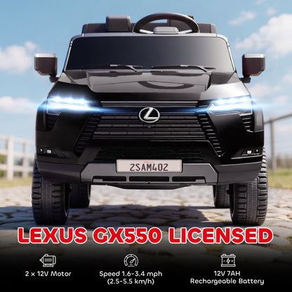 Qaba 12V Ride On Car, Licensed Lexus GX550, 2-Seater Kids Electric Vehicle with Remote Control and Suspension System, Black