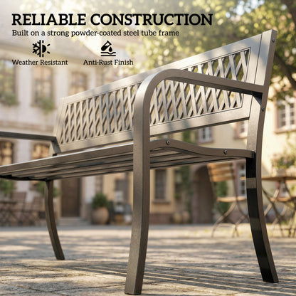 Outdoor Bench with Floral Backrest 2 Seater Garden Bench with Armrests for Yard Park Balcony Black