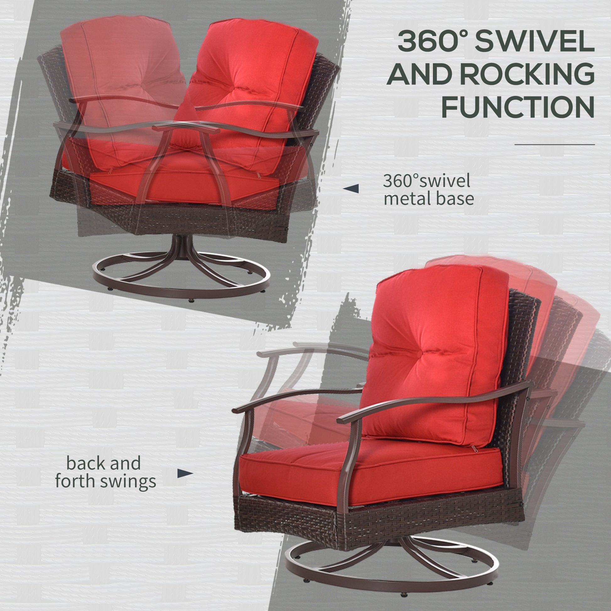 4 PCS Patio PE Rattan Wicker Chair Set Outdoor Conversation Furniture w/ Two Tier Tea Table & Cushions, Red