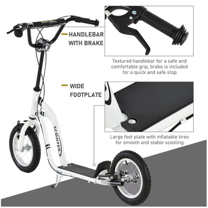 Aosom Dual Brakes Kick Scooter 12-Inch Inflatable Front Wheel Ride On Toy for Age 5+, White