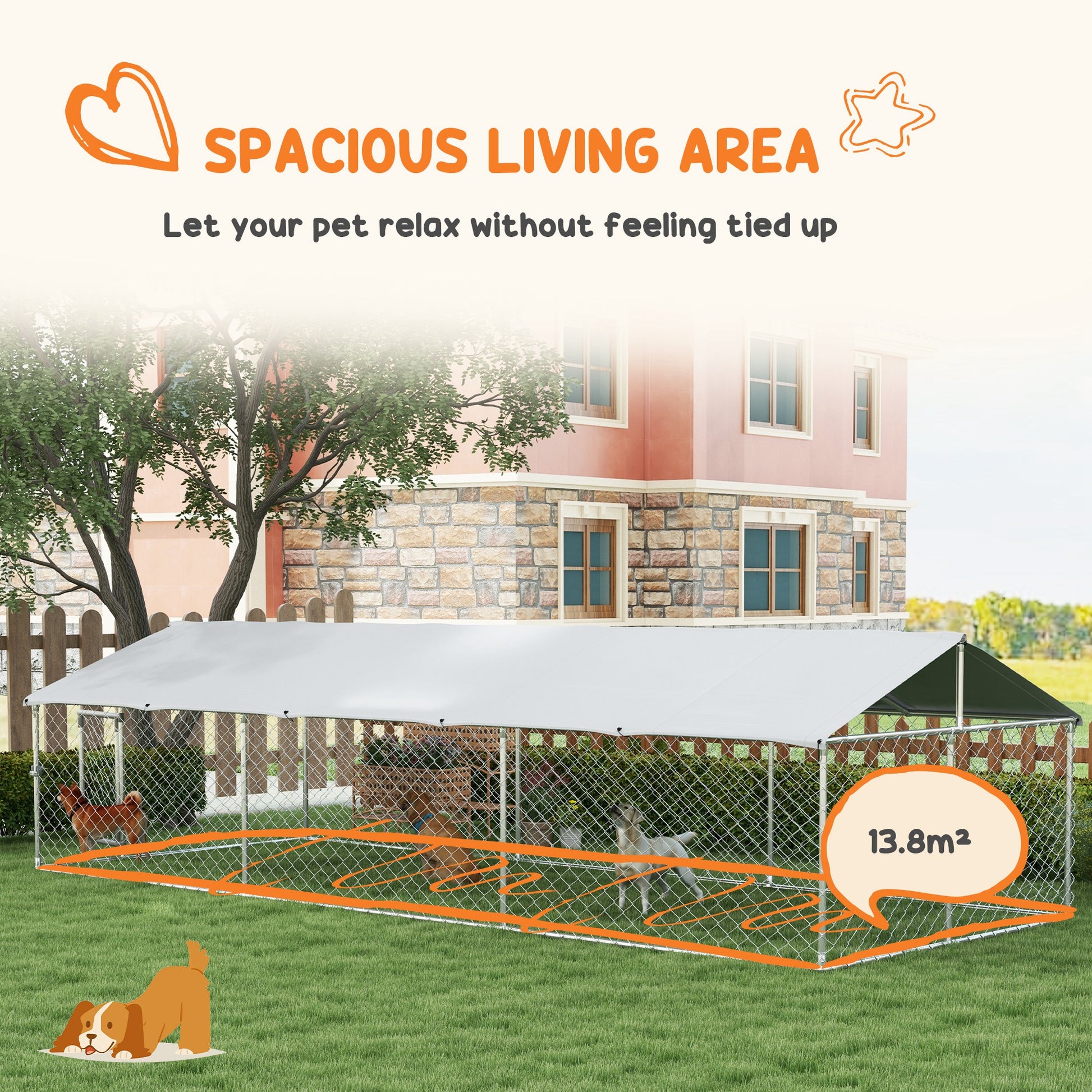 19.7' x 7.5' x 4.9' Outdoor Dog Kennel Dog Run with Waterproof, UV Resistant Cover for Medium Large Sized Dogs, Silver