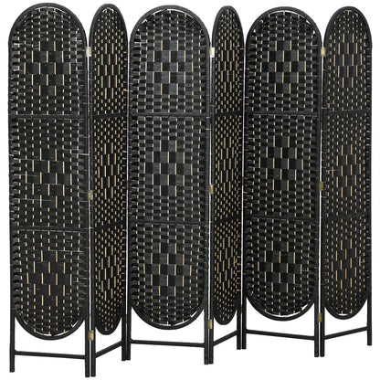 Bohemian Privacy Screen, Folding Room Divider with 6 Panels and Arched Top for Bedroom Living Room Office, Black