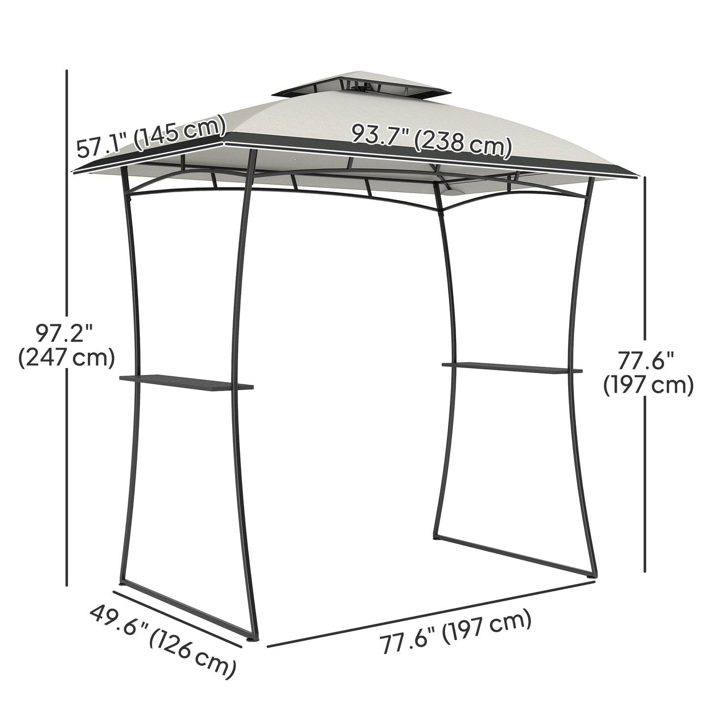 8' x 5' Outdoor Grill Gazebo, Double Tiered Barbecue Grill Gazebo Shelter with 2 Side Shelves and Hook, Light Grey