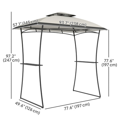 8' x 5' Outdoor Grill Gazebo, Double Tiered Barbecue Grill Gazebo Shelter with 2 Side Shelves and Hook, Light Grey