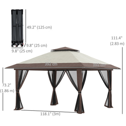 13' x 13' Pop Up Canopy, 2-Tier Roof Easy up Tent Shelter with Nettings Carry Bag Weight Bags for Garden, Patio, Beige
