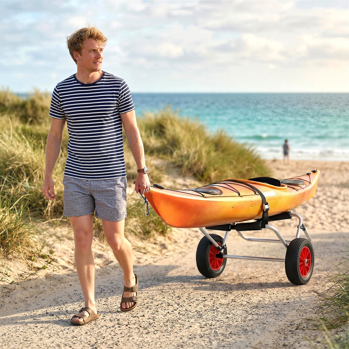 Soozier 198LBS Kayak Cart, Foldable Canoe Trolley Cart, Kayak Trailer with Tie-Down Strap, 10'' No-Flat Wheels and Aluminum Frame, Silver