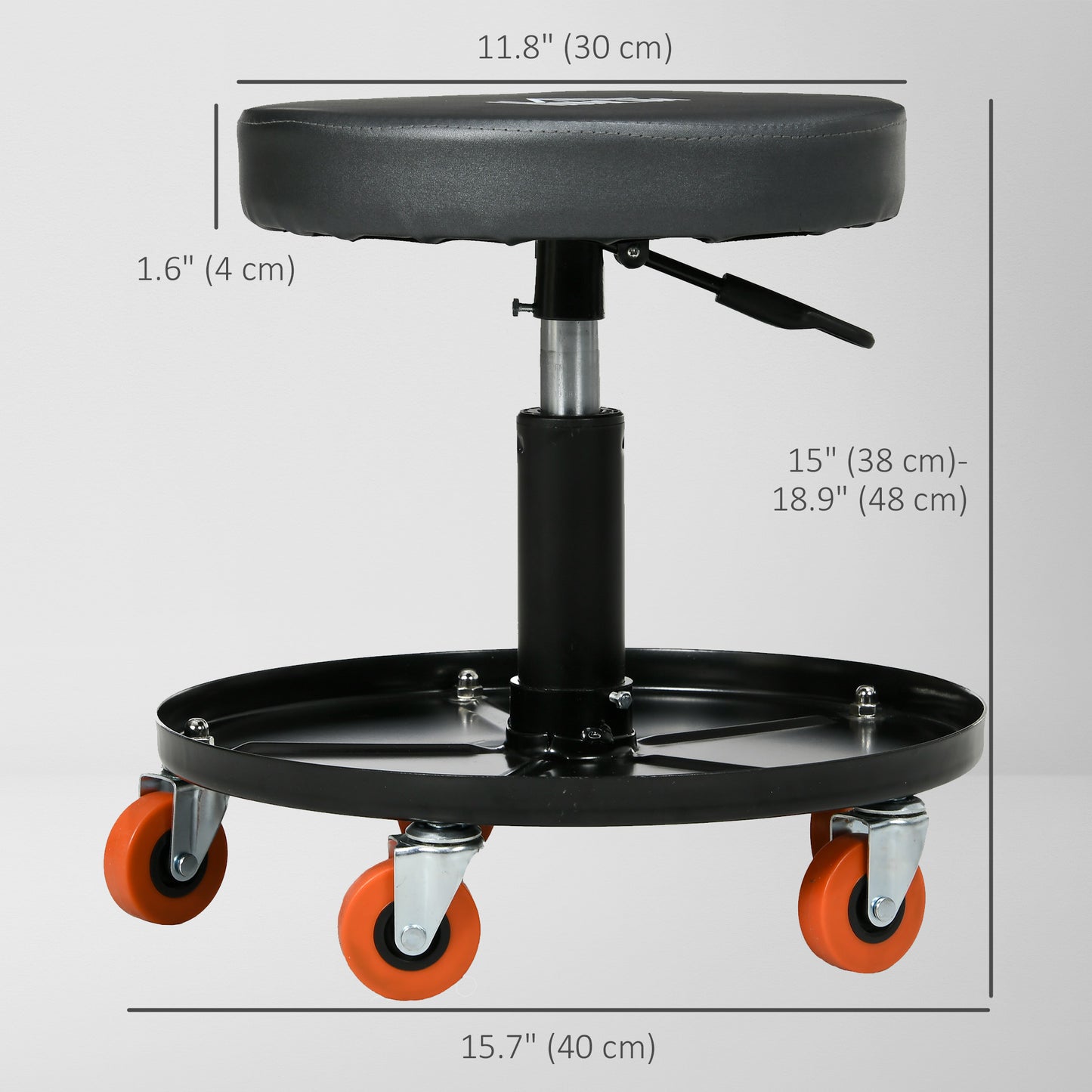Shop Stool, Pneumatic Adjustable Mechanic Stool, with Tool Tray, Wheels - Black