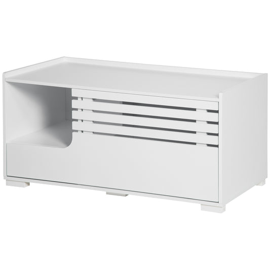 Hidden Cat Litter Box Furniture, Cat Litter Box Enclosure with Storage Compartments and Side Table Function, White