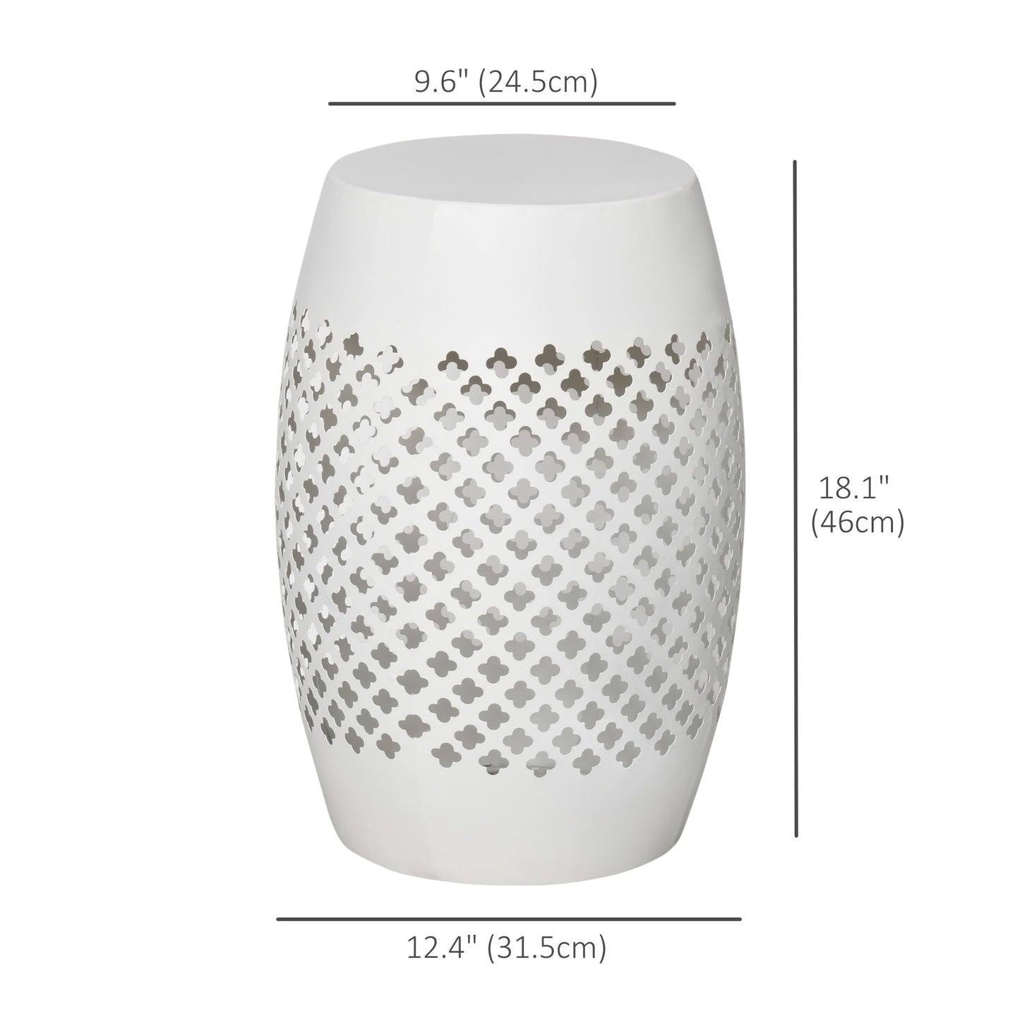 12" Steel Patio End Table, Round Hollow Drum Side Table, Accent Table for Indoor and Outdoor, White