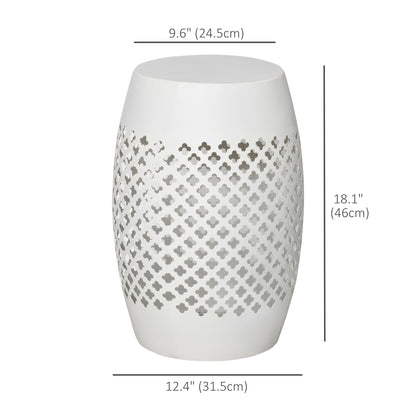 12" Steel Patio End Table, Round Hollow Drum Side Table, Accent Table for Indoor and Outdoor, White