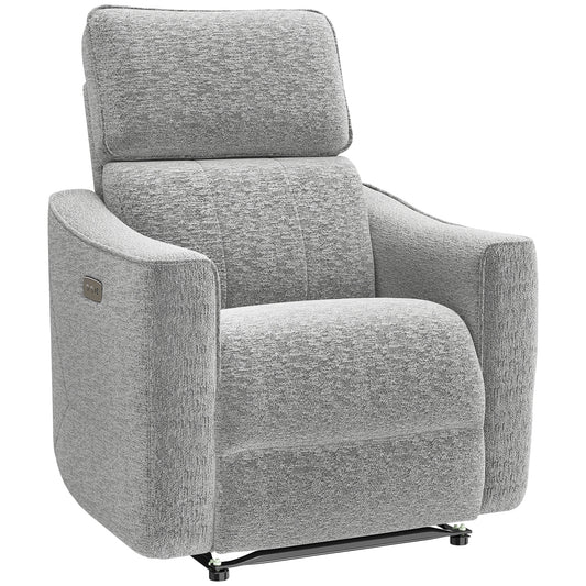 Power Recliner Chair, Chenille Upholstered Recliner Chair with USB Ports, Footrest, Grey
