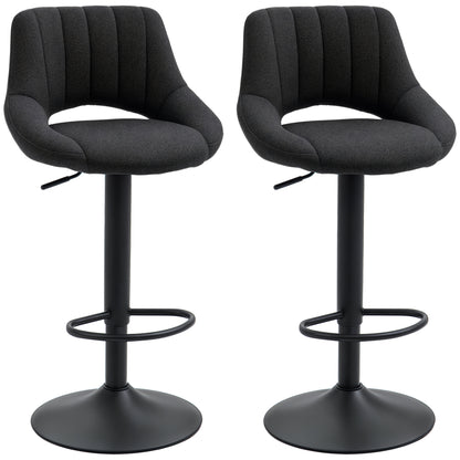 Swivel Bar Stools Set of 2, Linen Upholstered Counter Height Barstools with Round Metal Base