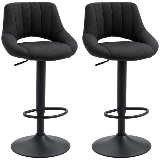 Swivel Bar Stools Set of 2, Linen Upholstered Counter Height Barstools with Round Metal Base
