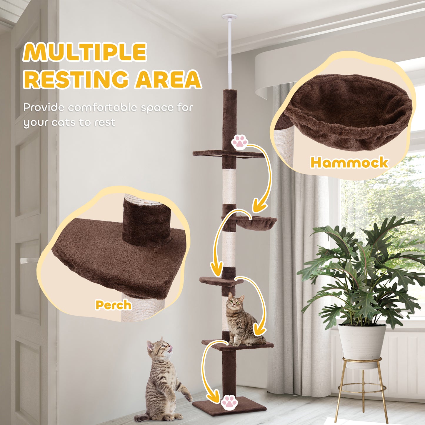 8.5ft Cat Climbing Tree 5-Tier Kitty Activity Center with Scratching Post Brown and White