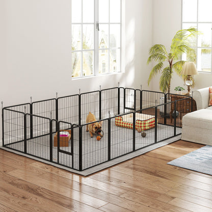 16 Panels Dog Playpen with Straps, Portable & DIY, for Small Dogs, for Yard, RV, Camping, Garden, 24" Height