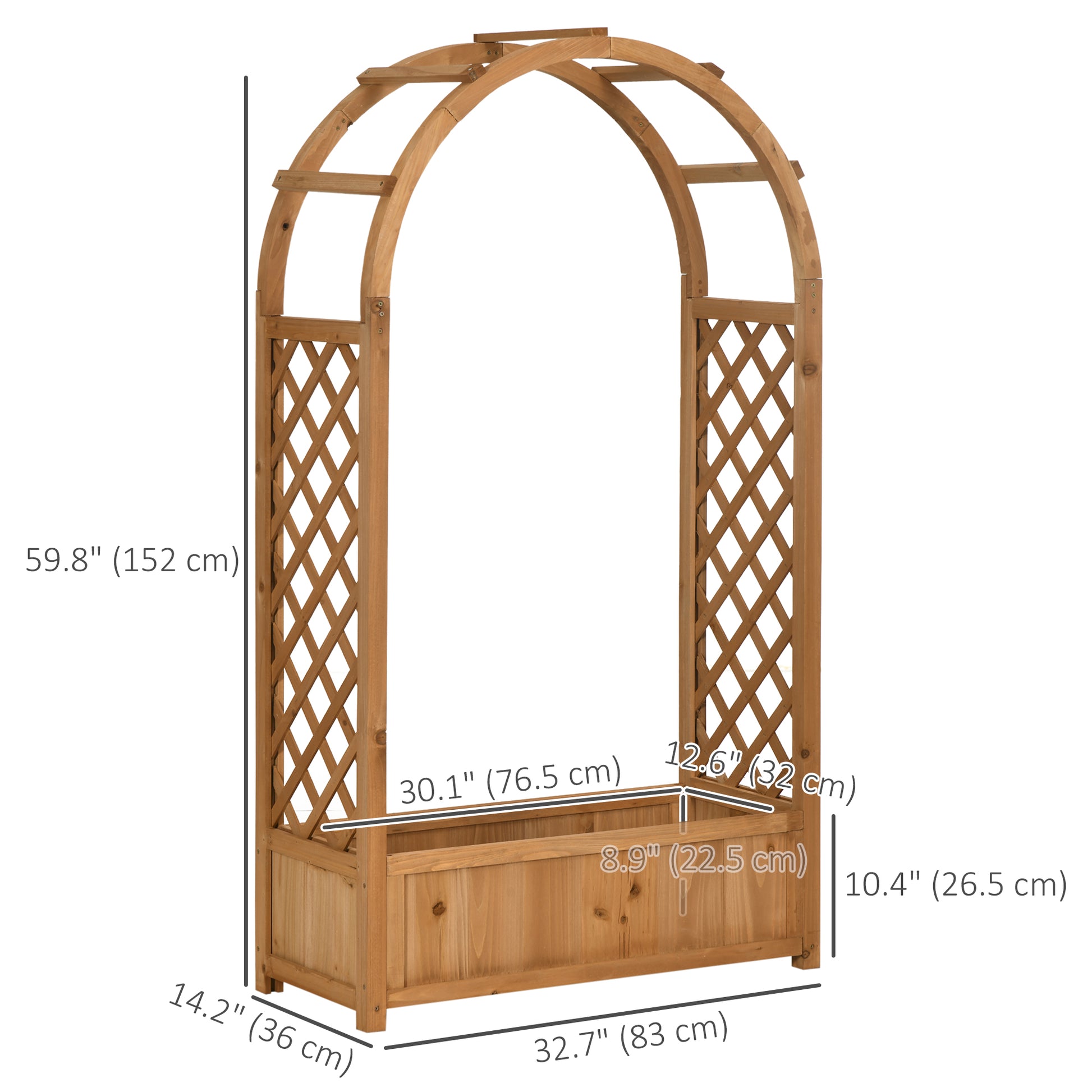 Raised Garden Bed with Arch Trellis, Freestanding Outdoor Planter Box for Vine Climbing Plant Flower Herb, Brown