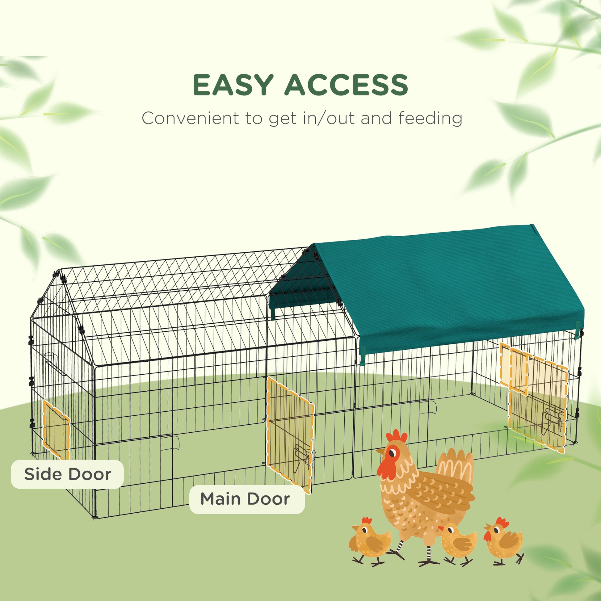 73" Small Animal Cage with Roof, Indoor/Outdoor Use, for Chicken, Rabbits, Chinchillas, Green