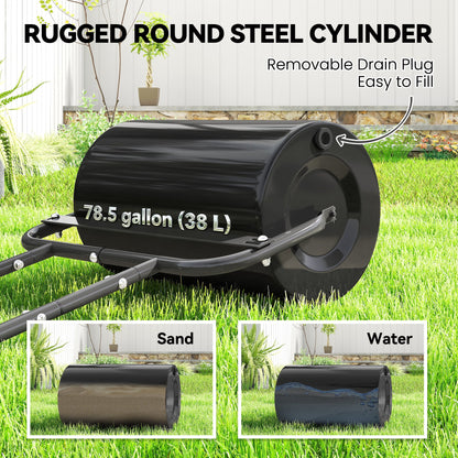 Heavy Duty Lawn Roller, 20" Push/Tow Behind Sod Roller, Grass Flattener Filled with 11gal Water/136lbs Sand, Black