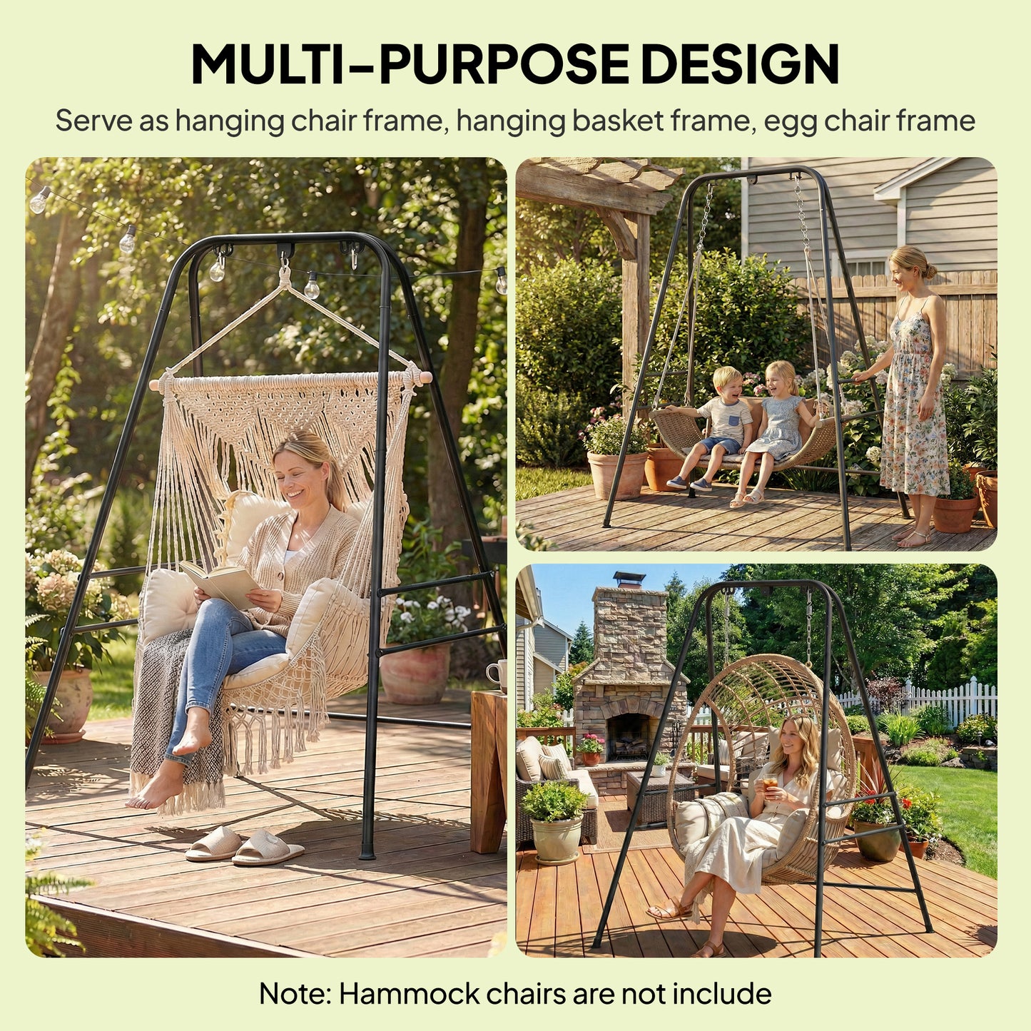 Hanging Hammock Stand for Porch Swing Chair Indoor Outdoor (Only Construction)