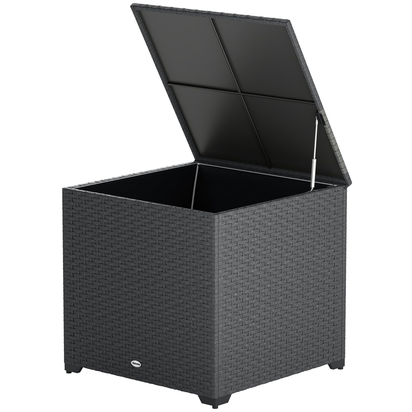 67 Gallon Rattan Deck Box, Wicker Outdoor Storage Box with Waterproof Zippered Liner, Safe Pneumatic Rod, Grey
