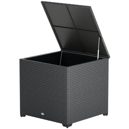 67 Gallon Rattan Deck Box, Wicker Outdoor Storage Box with Waterproof Zippered Liner, Safe Pneumatic Rod, Grey