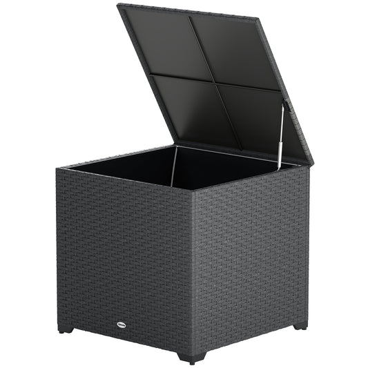 67 Gallon Rattan Deck Box, Wicker Outdoor Storage Box with Waterproof Zippered Liner, Safe Pneumatic Rod, Grey