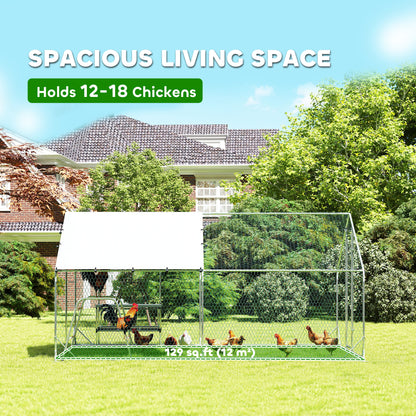 Metal Chicken Coop Run w/ Waterproof Cover, Nesting Box, Roosting Bars, for Outdoor Backyard, 9.8 x 13.1 x 6.4 ft