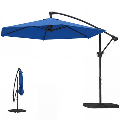 9.7 ft Offset Patio Umbrella with Water/Sand Fillable Weights, Garden Hanging Parasol with Locking Latch, Navy Blue