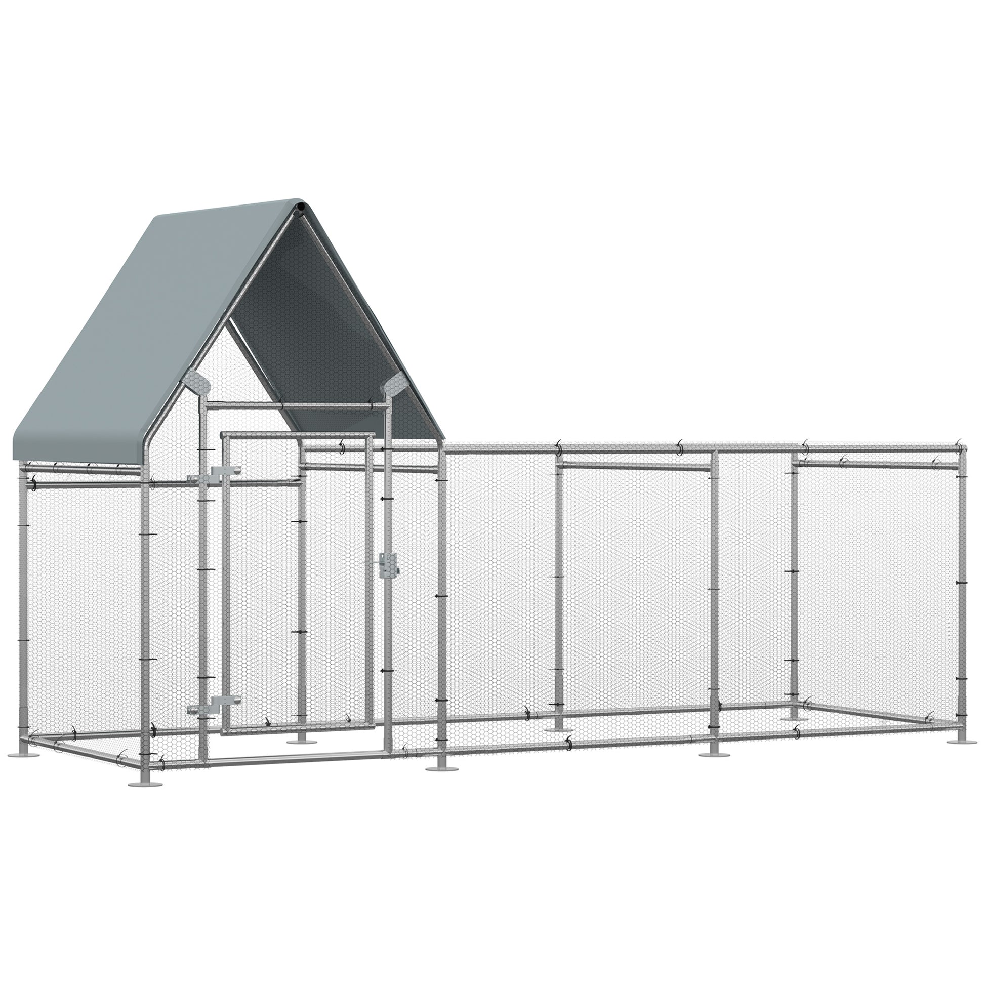 Walk In Chicken Run, Large Galvanized Chicken Coop, Hen Poultry House Cage, Rabbit Hutch Metal Enclosure w/ Water-Resist Cover for Outdoor Backyard Farm, 9.9' x 3.5' x 5.6'