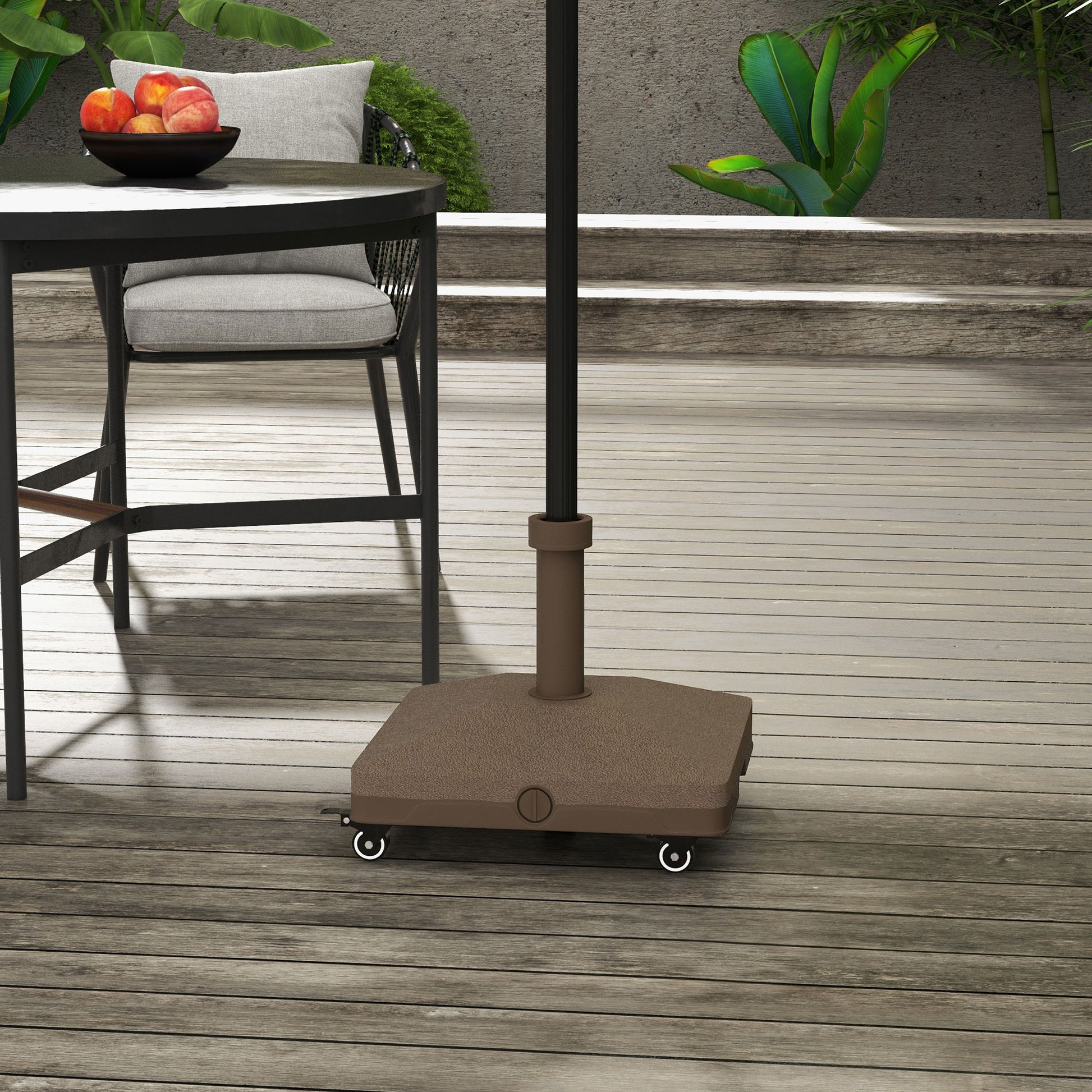 Square Parasol Base, Portable Umbrella Stand with Wheels, Water or Sand Filled, for Φ0.75" to Φ1.5" Poles, Brown