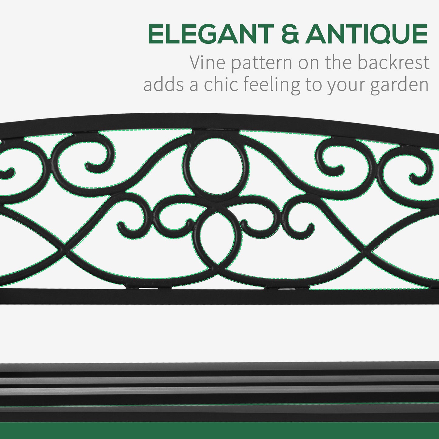 50" 2-Seater Outdoor Garden Bench Antique Loveseat with Armrest for Yard, Lawn, Porch, Patio, Steel/ Black