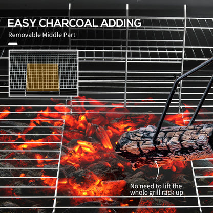 Barrel Charcoal BBQ Smoker, Barbecue with 420 sq.in. Cooking Area, Wheels, Ash Catcher, Black
