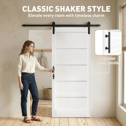 36"x84" Sliding Barn Door with Hardware Kit, Shaker Style Sliding Door with Handle, Track, Floor Guide, White Wood Grain