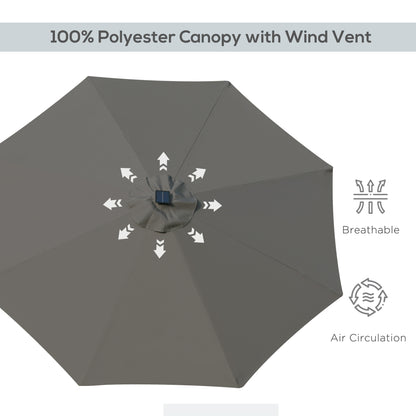9ft Solar Patio Umbrella Outdoor Sunshade 24 LED Lights Tilt Canopy, Charcoal Grey