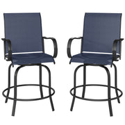 Outdoor Bar Stools Set of 2, 360° Swivel Bar Height Chairs, 26.8" x 29.5" x 48.4", Navy Blue