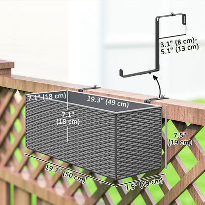 2 Pack 20 Inch Hanging Flower Pots, Railing Planter Box for Fence, Garden, Rattan Look, Grey