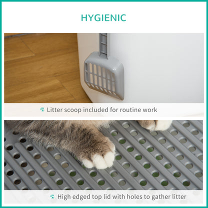 Enclosed Cat Litter Box, Easy Cleaning Kitty Litter Box with Front Entrance, Top Exit, Scoop, White