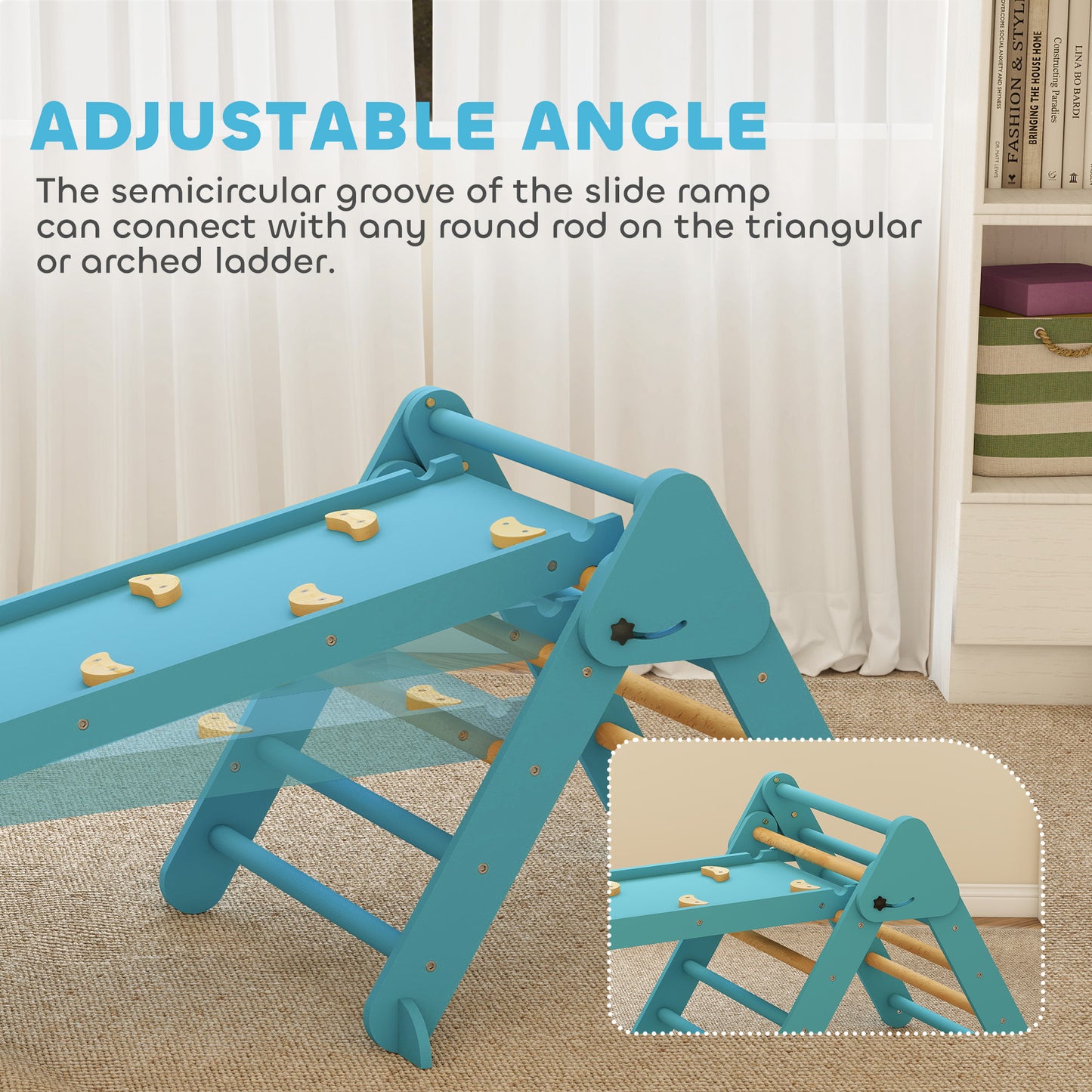 Qaba 7-in-1 Pikler Triangle Set, Foldable Wooden Climbing Toys with Arch, Ramp and Ladder for Toddlers 1-4 Years, Blue