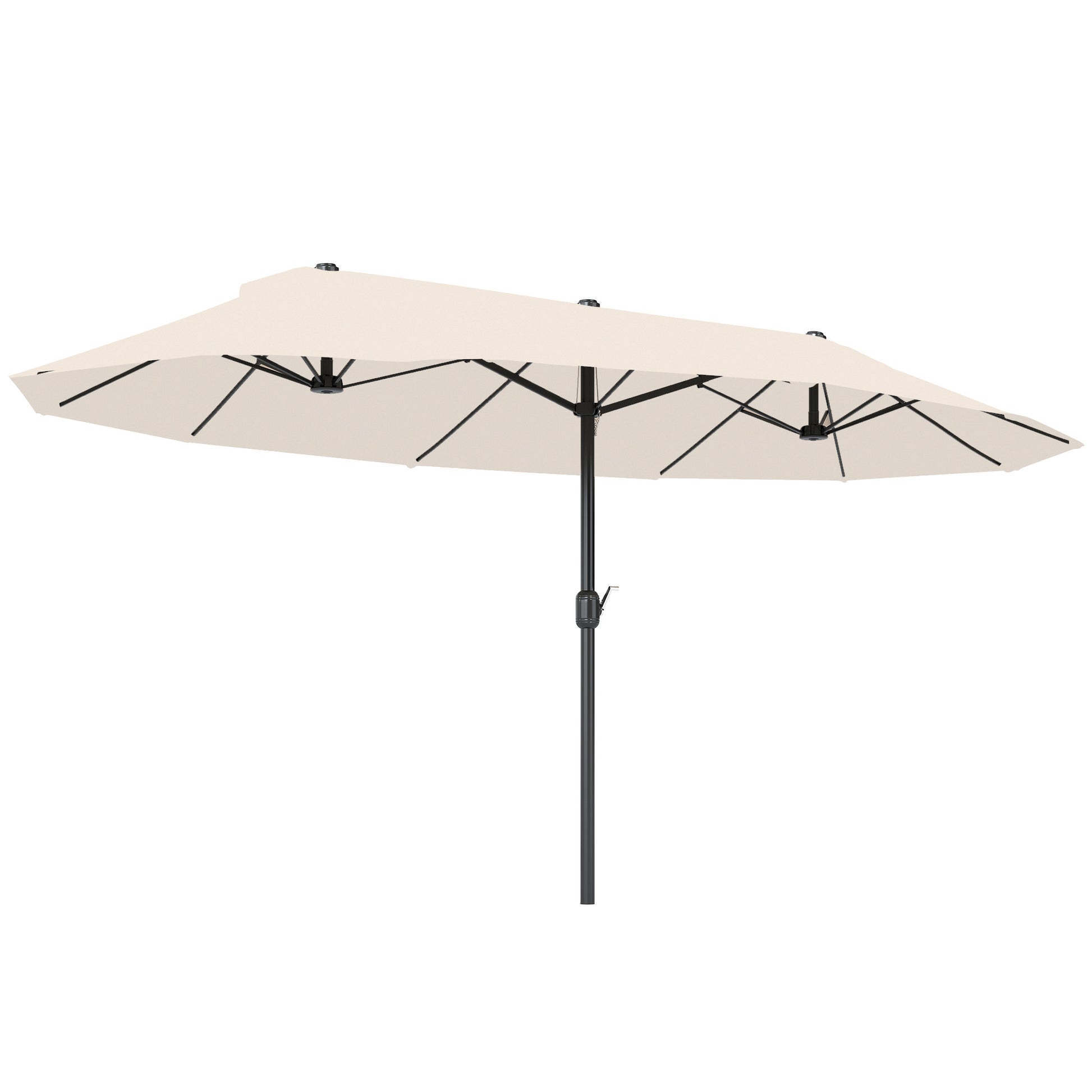 15' Outdoor Patio Umbrella with Twin Canopy Sunshade Steel Table Umbrella with Lift Crank Beige